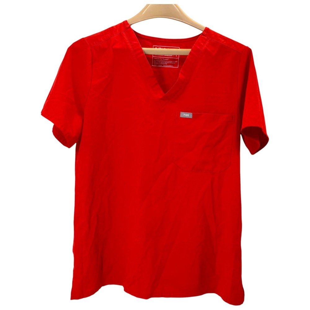 FIGS Women Red Orange Small Scrub Set V-Neck Top and Jogger Pants